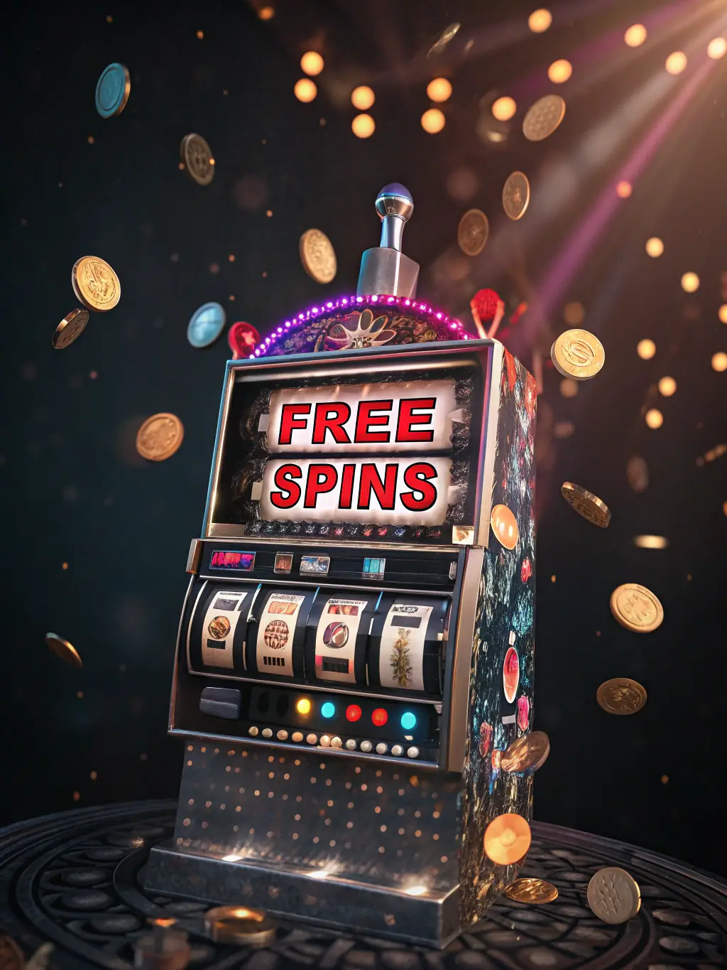 A vibrant, eye-catching thumbnail of a classic slot machine with cherries, lemons, and lucky sevens, set against a blurred casino background, representing classic slots.